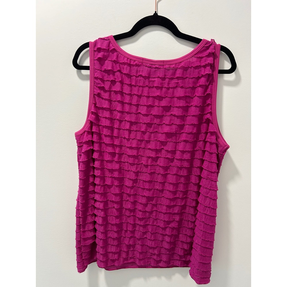 Travel Elements Magenta Ruffle Tiered Tank Top Sleeveless Pink Large Made in USA